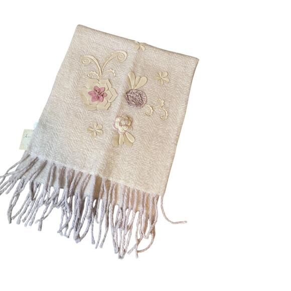 NWT Artistist Accents Fringe Trim Throw Blanket Cream Lavender Wool 50x60 Boho - Picture 10 of 14